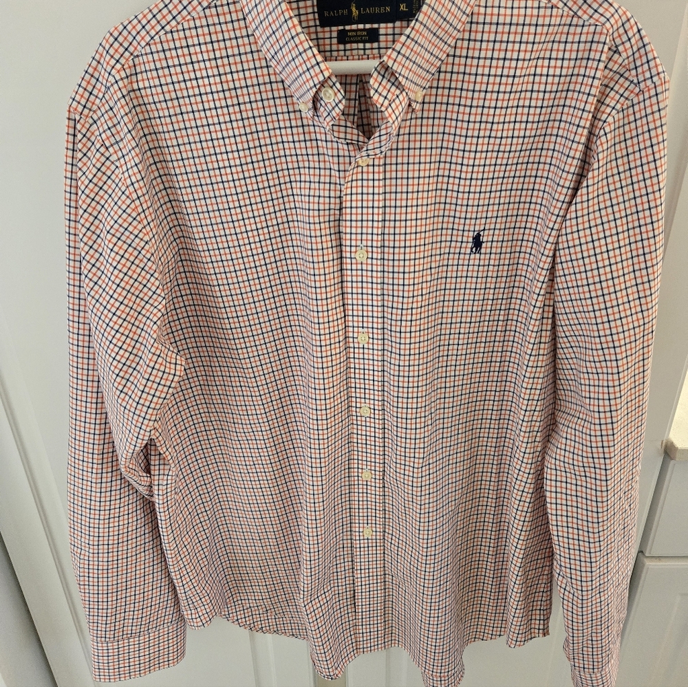 Ralph Lauren Men's Blue & Orange Micro-Check Button-Down Shirt Size XL - Picture 2 of 5